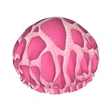 Duschhaube mit Giraffen-Textur, bedruckt, doppellagig, wasserdicht, wiederverwendbar, elastisch, Haarschutz, für Spa, Salon, Duschhut, Rosa