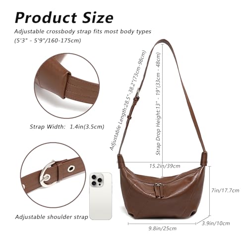 Image of MFFOR Genuine Leather Hobo Bags for Women, Crescent Bag Crossbody | Designer handbag, 9.8*3.9*7inch, Slouchy shoulder purse, Adjustable strap, Daily life
