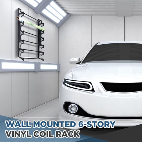 Image of 6 Roll Vinyl Roll Holder Adjustable Metal Vinyl Rack Wall Mount for Car Wrap Material Transfer Paper Tape Wallpaper Window Film Garage Workshop, Bracket Only