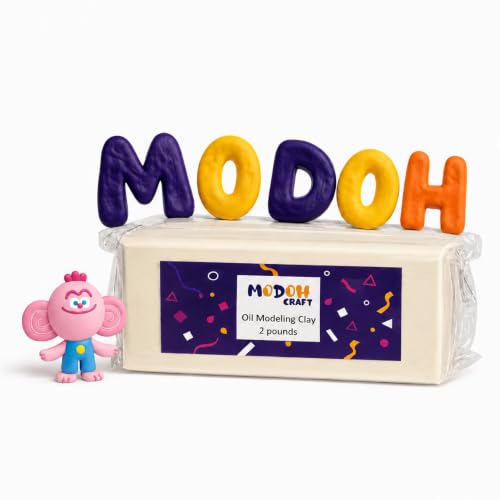 MODOH Plasticine Oil Based Modeling Clay Non Hardening Reusable Clay Non Toxic Sulfur Free No Bake Non Drying Professional Plastilina Sculpting Clay (Cream White 2 Lbs)