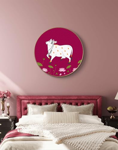 Image of SAF Large Round shreenath ji Pichwai Wall Painting with golden frame Vinyl Sparkle laminated||Home decor Painting,Living Room, Bedroom,Office Room Decor - Painting for Wall Decoration GR-01