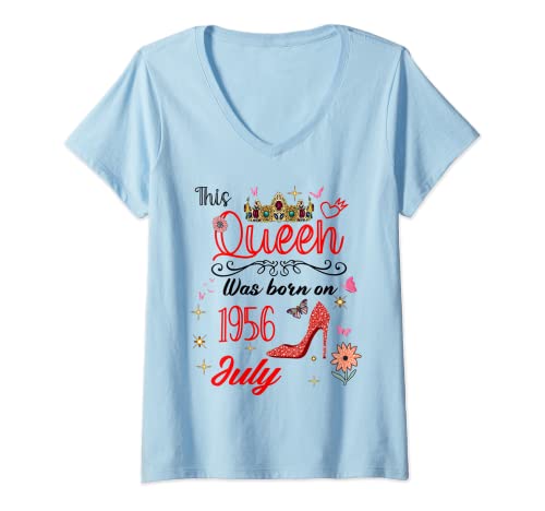 Mujer Julio 1956 Cumpleaños Esta Reina Nació En Julio 1956 Camiseta Cuello V