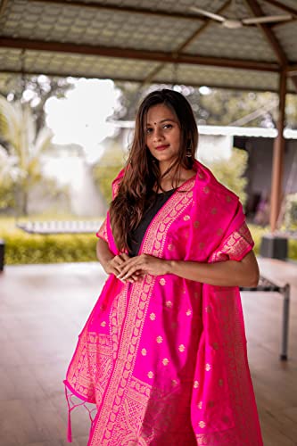 Image of DEVANGI Women's Woven Banarasi Silk Dupatta /Chunni For Women, Floral Print 1 Meter Wide and 2.3 Meter Length Printed Designer Dupatta /Chunni For Girls