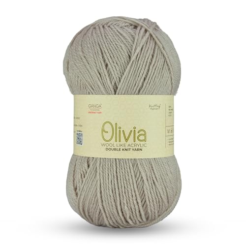 Image of Ganga Acrowools Acrylic Olivia, Double Knit Yarn. Hand Knitting and Crochet Yarn. Oekotex Class 1 Certified. Pack of 2 Balls - 100Gms Each.Shade No -OLV057 OLV057 Stone
