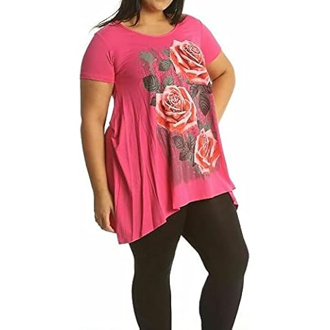 Purple Hanger Women's Plus Size Floral Uneven Hanky Hem Tee Top Cerise 18-20 Cover