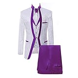 Paisley Slim Fit Blanco Premium Floral Esmoquin Prom Boda Novio 3 Piezas Trajes, XX-Large