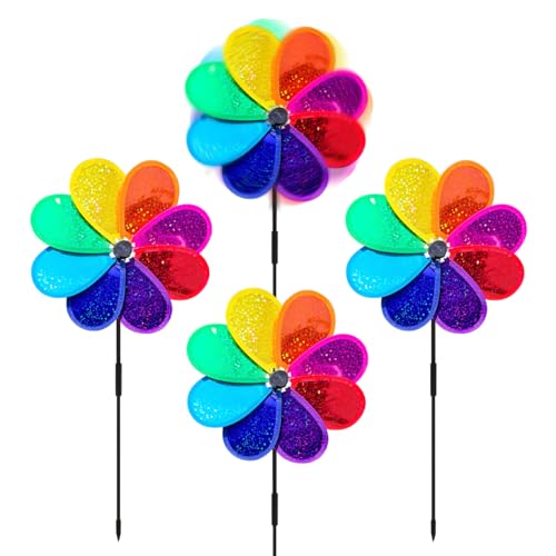 Regenbogen Vogelabwehr Windrad, 4 Stück Windspiel Blume Windrad,...