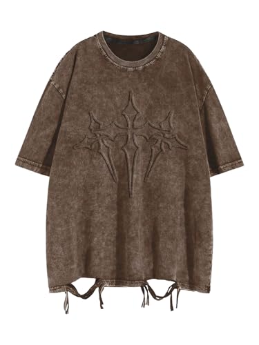 Men's Vintage Graphic Tees Crew Neck Distressed Grunge Tops Oversized Washed Ripped Graphic T Shirts