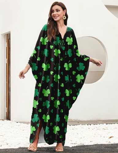 Image of MAKABO Kaftan Dresses for Women, V Neck Moo Moos Colorful Print Cover Ups Caftan Beach Dresses for Swimwear