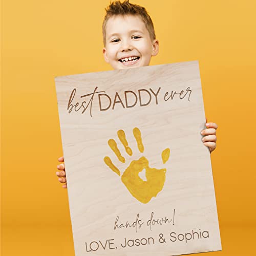 Best Daddy Ever Hands Down Sign Personalized, 2 Optional Sizes, Customized Diy Handprint Wooden Sign, Best Dad Ever Engraved Wooden Plaque #TOP7