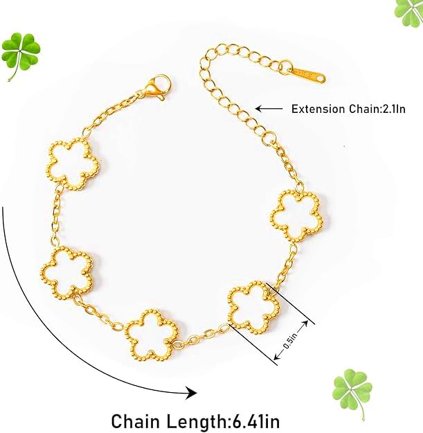 Clover Bracelet for Women 18k Gold Plated Bracelets Lucky White Gold Flower Four Leaf Link Trendy Jewelry Set for Women2