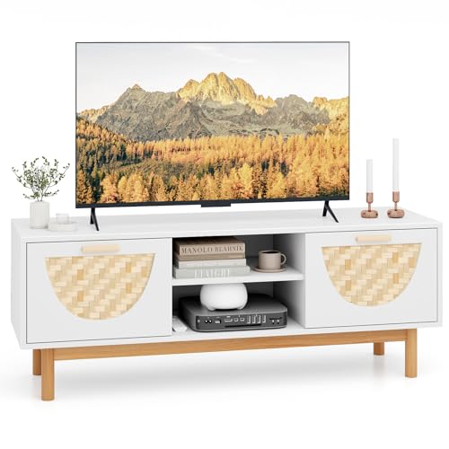 Giantex TV Stand for TV up to 55 Inch, 2 Drawers, Solid Wood Legs, White