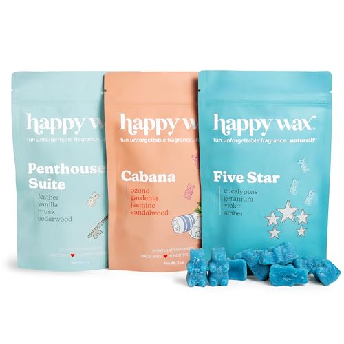 Happy Wax Hotel Collection Scented Natural Soy Wax Melts 6 Total Oz. of Scented Wax Melts Collection Includes Penthouse Suite Cabana and Five Star