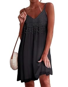 Zeagoo Robe d'Été Bohémienne Femme Décolleté en V Robe de Plage avec Franges sans Manches Noire L