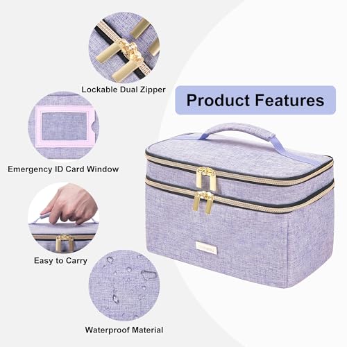 Image of Lexeeco Medicine Storage Bag Pill Bottle Organizer with Portable Small Pouch Travel Medication Bottle Organizer for Emergency Home First Aid Box Kit (Purple)