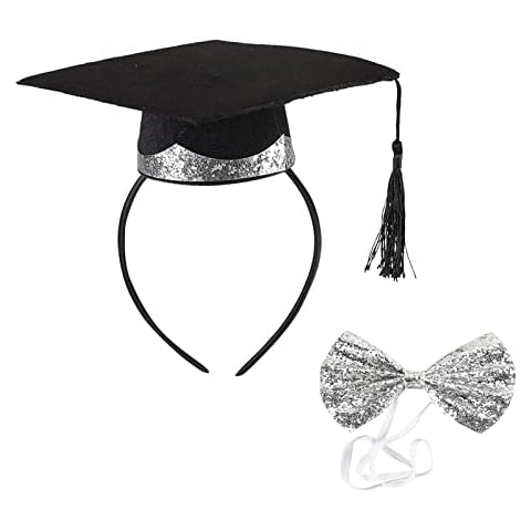 Soochat Graduation Cap Headband with Shiny Glitter Bow Tie Graduation Party Supplies Kit Graduation Decorations 2Pcs Cover