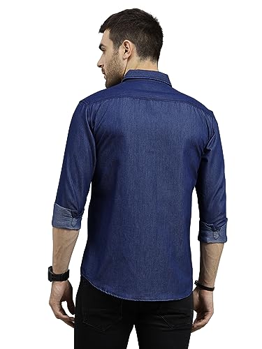Image of IndoPrimo Men's Cotton Shirt with Spread Collar Neck Line Striped Pattern Full Sleeves Regular Fit Western Style and Standard Length