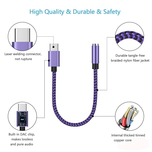 image for FiveBox 1Pack USB C to 3.5mm Headphone Earphone Jack Adapter for Samsu