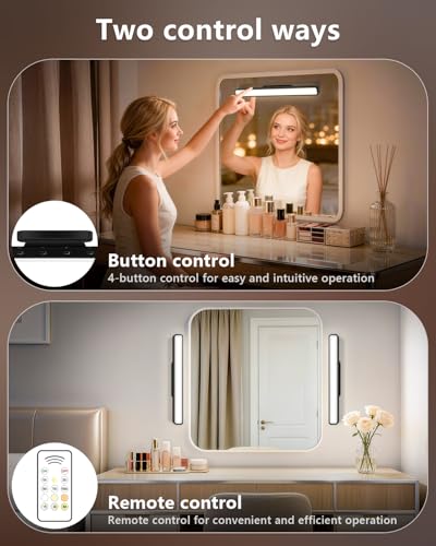 Image of WILLED 5W Vanity Lights for Mirror with Remote Control,Magnetic Stick on Mirror Lights,Adjustable Color Temperatures Magnetic Light Bar for Mirror,Makeup Light for Bedroom, Bathroom(2 Pack)