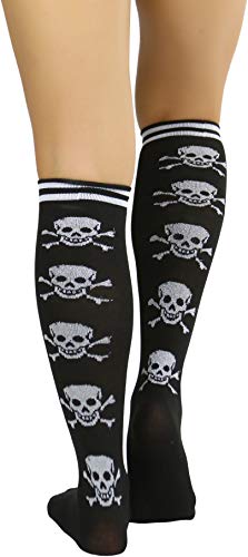 ToBeInStyle Women’s Spooky Halloween Cross Bone Pirate Knee High Acrylic Socks2