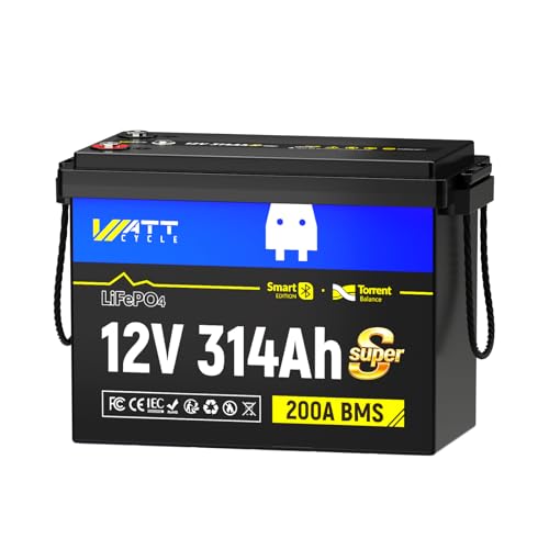Image of Wattcycle 12V 314Ah Mini LiFePO4 Lithium Battery, 200A Smart BMS, 3A Active Balancer, 4-in-1 Smart Switch, Built-in Bluetooth APP, 4.01kWh for RV, Solar, Home & Off-Grid Power