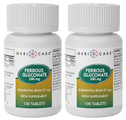 Gericare Ferrous Gluconate 27mg Iron Tablets Gentle Daily Iron Supplement to Support Healthy Iron Levels & Natural Energy Easy-to-Digest Formula 100 Count (Pack of 2)