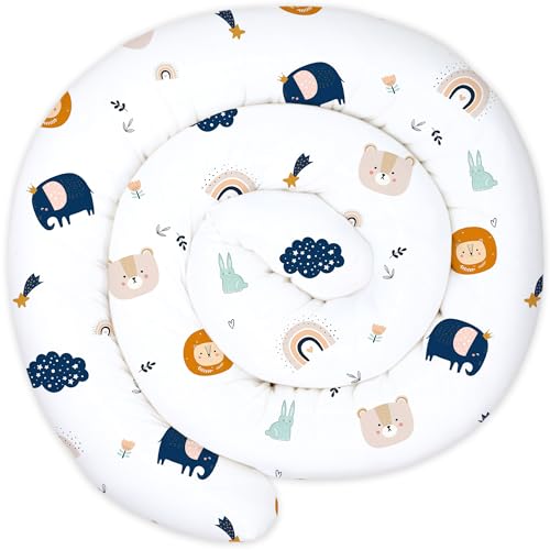 Totsy Baby XXL Bettschlange Bettkissen Stillkissen Bettrolle Bettkantenschutz Zierkissen Bettumrandung Schlange XL Handmade Marineblau mit Regenbogen 150 cm Oeko-Tex-Zertifikat