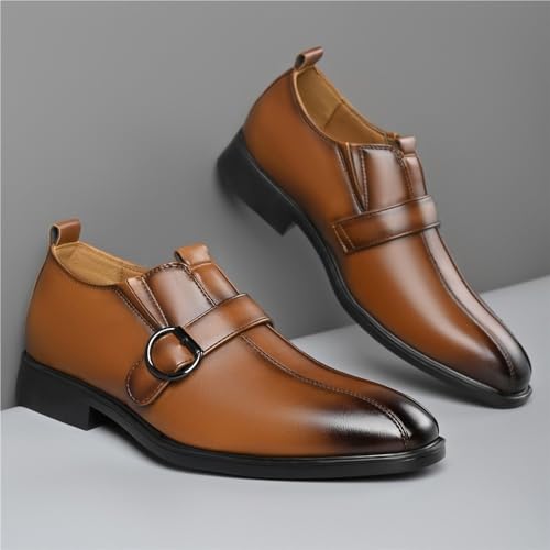 Men's Leather Slip On Dress Shoes Men Cap Toe Business Oxford Shoes Men Brown Elegant Shoes British Gentleman Style Monk Shoes2