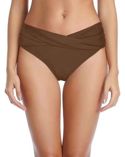 Image of Tempt Me Women Twist Bikini Bottom Moderate High Cut Bathing Suit Bottoms Ruched Swimsuit Bottom