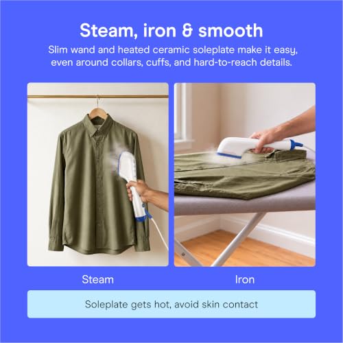 Conair Clothes Steamer, 2-in-1 Travel Steamer & Iron, Anti-Drip, White/Blue - image 3