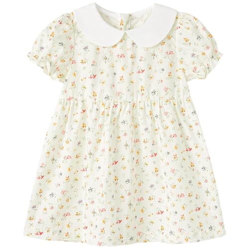 Image of pureborn Baby Toddler Girl Woven Dress Short Sleeve Cotton Playwear Dresses 0-5T