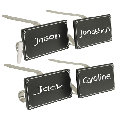 Haute Decor The Original MantleClip Stocking Holder with Chalkboard Icons 4-Pack (Silver) - Personalize Your Christmas Mantel Stocking Hangers with Custom Names