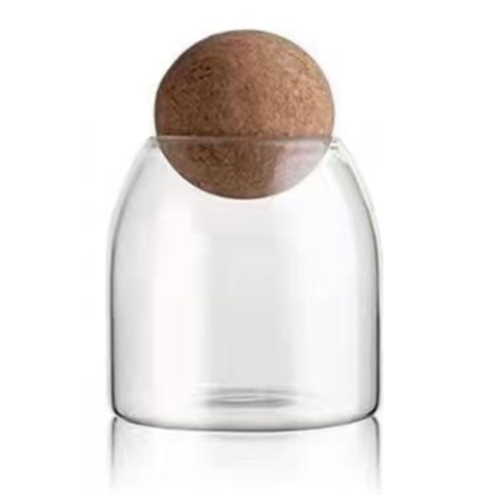 Rafstya Clear Glass Bottles, Glass Food Storage Containers with Airtight Round Cork, for Candy, Nut, Spice, Coffee Bean,9 X 10cm Reusable