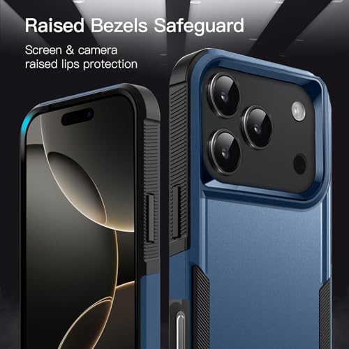 Image of KARWAN Rugged Matte Back Case Cover Compatible with iPhone 17 Pro Max Military Grade Drop Protection, Heavy Duty Shockproof Hybrid TPU + PC, Anti Slip Grip, Dual Layer Camera Protection, Blue