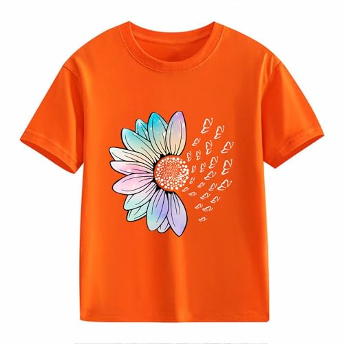Girls Loose Fit Sunflower Graphic T Shirts Short Sleeve Crewneck Cute Pattern Printed Tops Kids (A-Orange, 8-9 Years)2