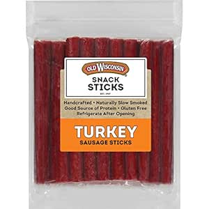 Old Wisconsin Turkey Sausage Snack Sticks, Naturally Smoked, Ready to Eat, High Protein, Low Carb, Keto, Gluten Free, 28 Ounce Resealable Package