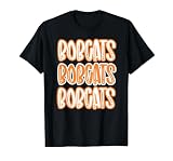Bobcats Repeating Orange White School Spirit T-Shirt, Men, Black, Small