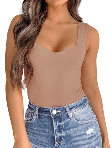 PINKMSTYLE Women's Cute V Neck Tank Tops Sleeveless Fitted Tops Double Lined Summer Shirts Sienna X-Large — view 3