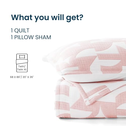 SLEEP ZONE Twin/Twin XL Quilt Set, Cotton Blend Bedding, Pink Bedspread - image 9