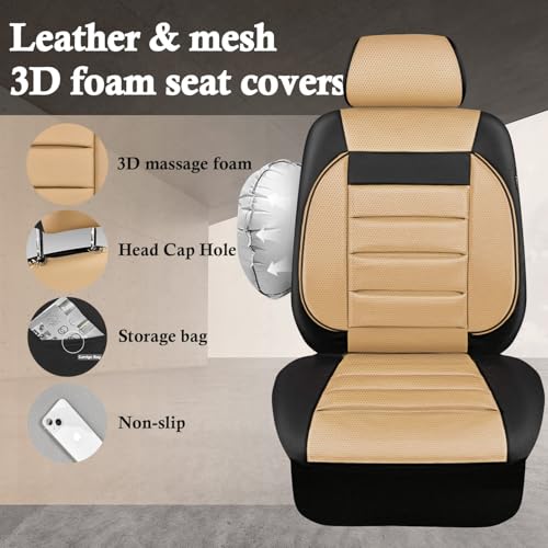 Image of CAR PASS Faux Leather Car Seat Covers Front Seats Only, 3D Foam Support Car Seat Covers, Universal fit for Trucks Vans SUVs Sedans Automotive Comfortable, Airbag Compatible 2 Pieces Front Black Beige