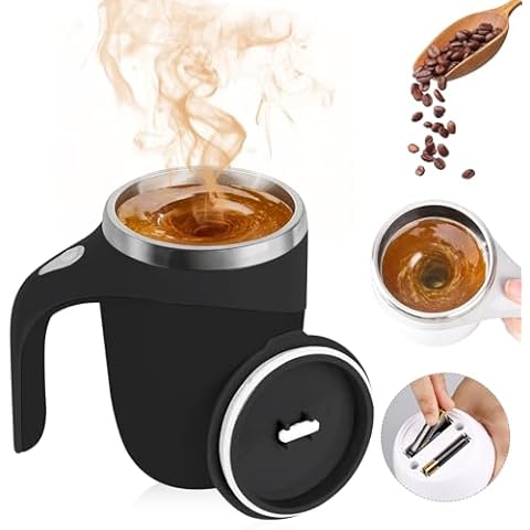 BAUFIX Automatic Magnetic Self Stirring Mug, 2025 New Automatic Mixing Cup Stirring Coffee Mug, Stainless Steel Coffee Mug Stirrer Auto Stirring Coffee Mug for Milk (Black) Cover