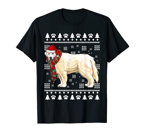 Great Pyrenee Dog Santa Hat Xmas Ugly Christmas T-Shirt, Black