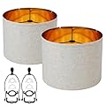 Duoerwo White Linen Decorative Large Lampshades Set Of 2 Fabric Shades,Drum 12 Inches For Table Lamp, Floor Lamp, Pendant Light,Floor Lamp,Farmhouse Lamp,Lamp Shade Harp Holder Included