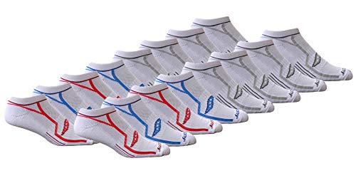 Saucony Men's 8 Performance Comfort Fit Heel Tab Athletic Socks, White/Blue/Red (16 Pairs), Shoe Size: 8-12