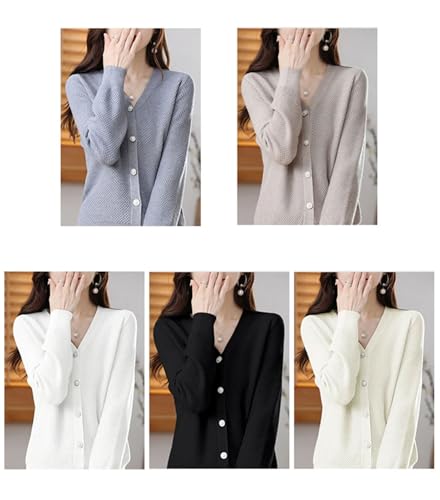 Women's V-Neck Cashmere Knit Cardigan Long Sleeve Soft Button Up Solid Color Sweater Loose Fit Warm Outwear3