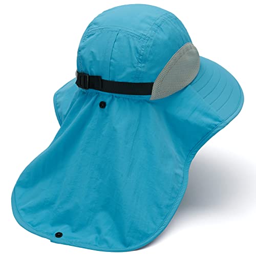 Image of BASSDASH UPF 50+ Unisex Water Resistant Wide Brim Sun Hat with Large Neck Flap Ponytail Fishing Hat for Men Women