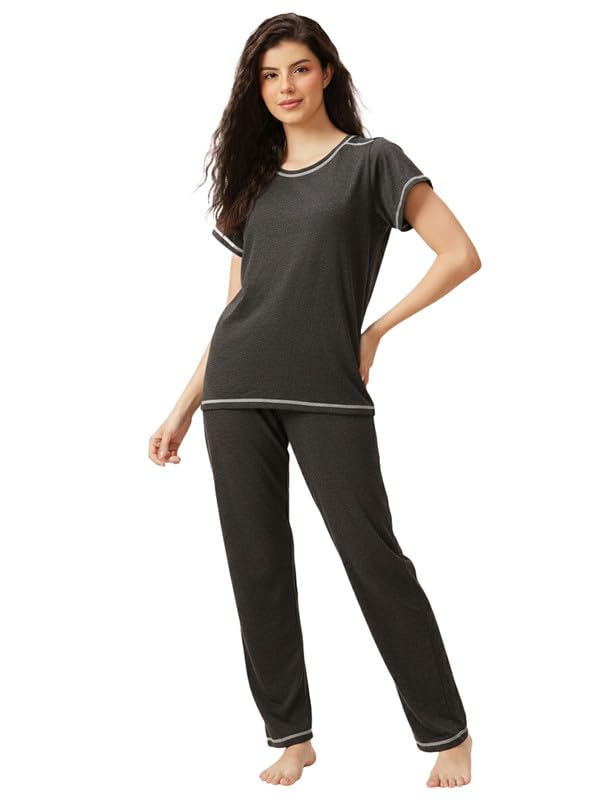 clovia Women's Cotton Top & Pyjama in Grey-picture-45