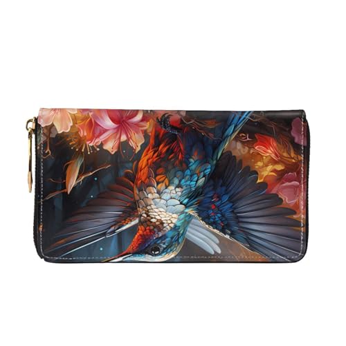 Leather Women Wallets, Long Credit Card Holder, Hummingbird Print Billfold Clutch & Travel Purse Large Capacity2