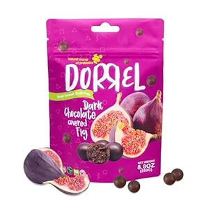 Dorrel Dark Chocolate Covered Figs – Nutritious and Sweet Snacks – Organic, Vegan – Natural Probiotic – Non-GMO – Kosher Pareve – Healthy, Dried Date Delight Fruit Snack [8.8 Ounce] [1-Pack]