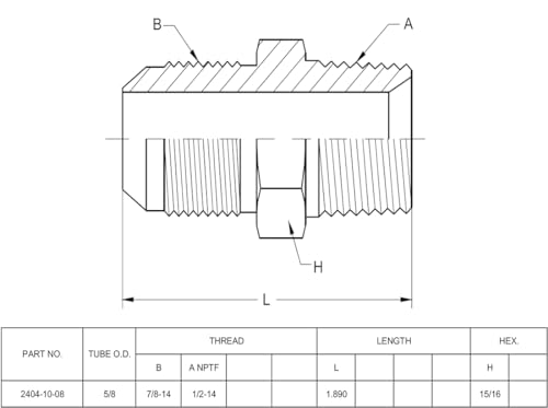 Image of (2-PACK) 2404-10-08 Hydraulic Hose Adapter Fitting 5 /8 inch Male JIC 37 Flare (7 /8 inch-14UNF) x 1 /2 inch Male (1 /2 inch-14NPTF) SAE Straight Pipe Joints Tube Connector Carbon Steel